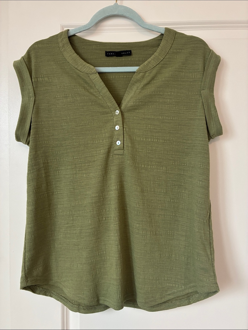 Jane and Delancey Olive Green Short Sleeve Henley Tee